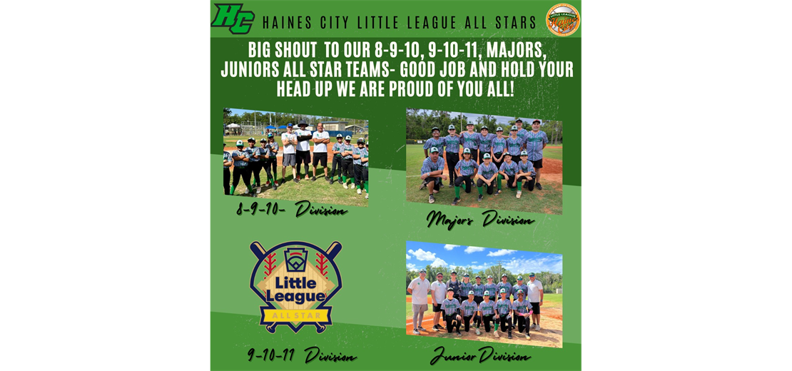 big SHOUT  to our 8-9-10, 9-10-11, majors, juniors all star teams- Good job and hold your head up we are proud of you all! 